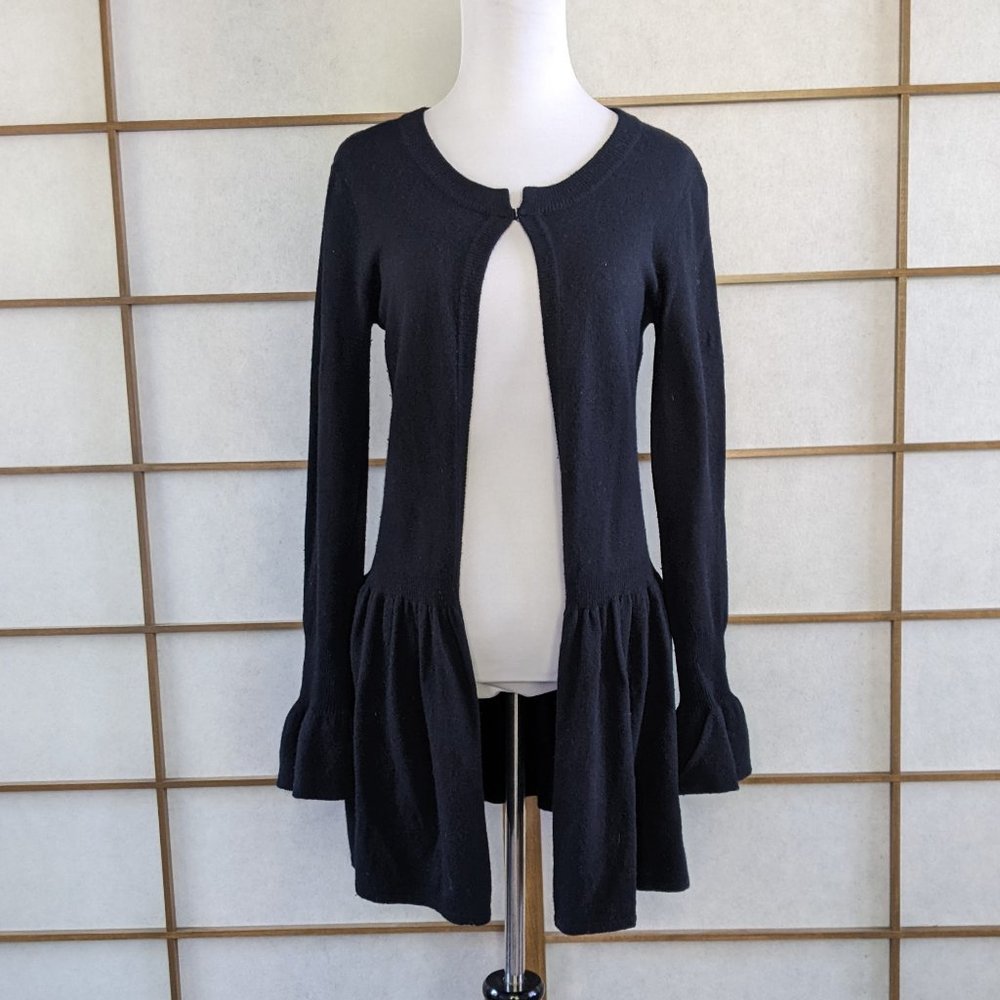Barneys NEW YORK CO-OP cashmere blend cardigan sweater ruffle hem bell sleeve XS
